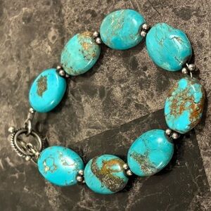 Turquoise Beaded Bracelet sterling silver 7in